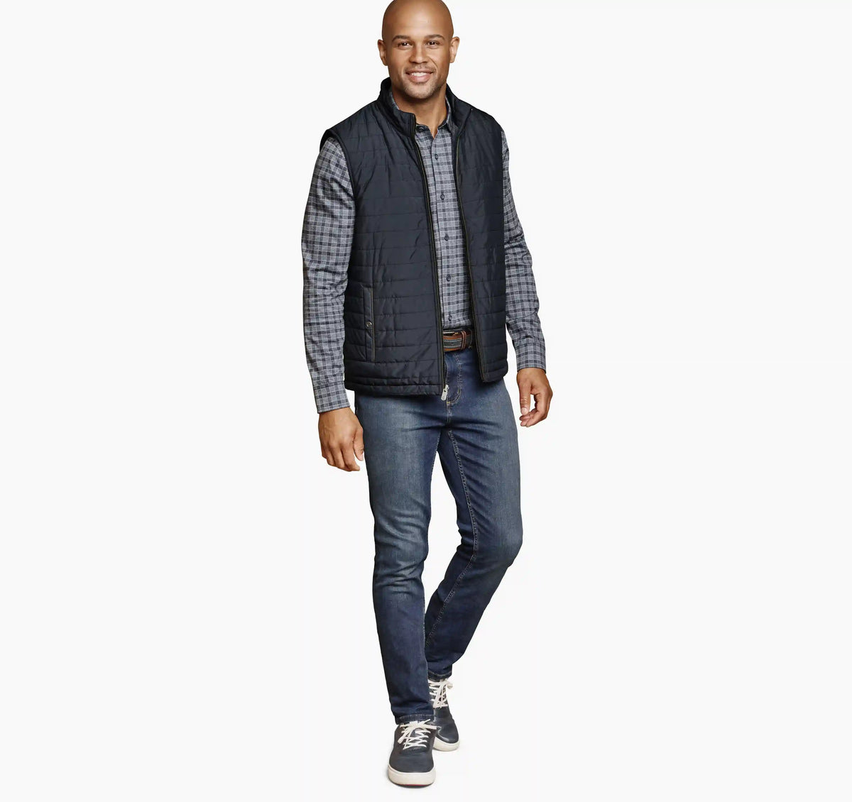 Kenner Reversible Vest - Navy/Navy Herringbone