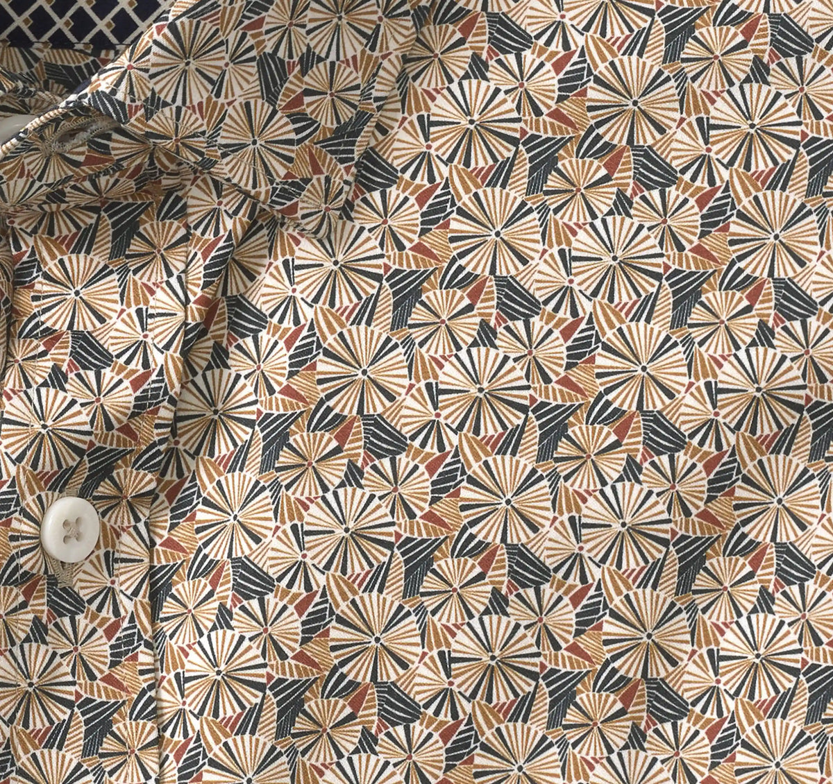 Printed Cotton Shirt - Tan Multi Geo Burst