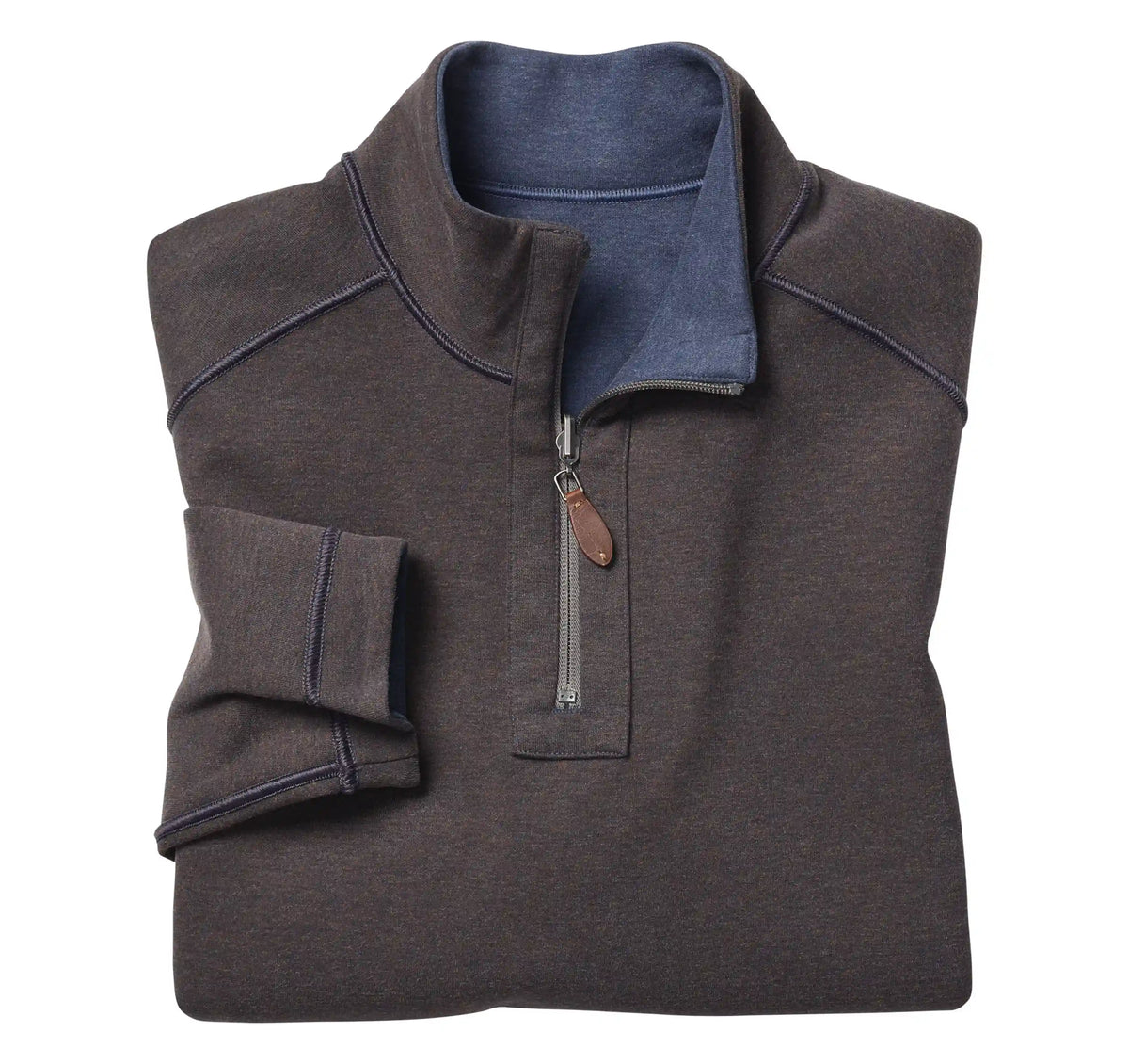 Reversible Solid Quarter-Zip - Navy/Brown