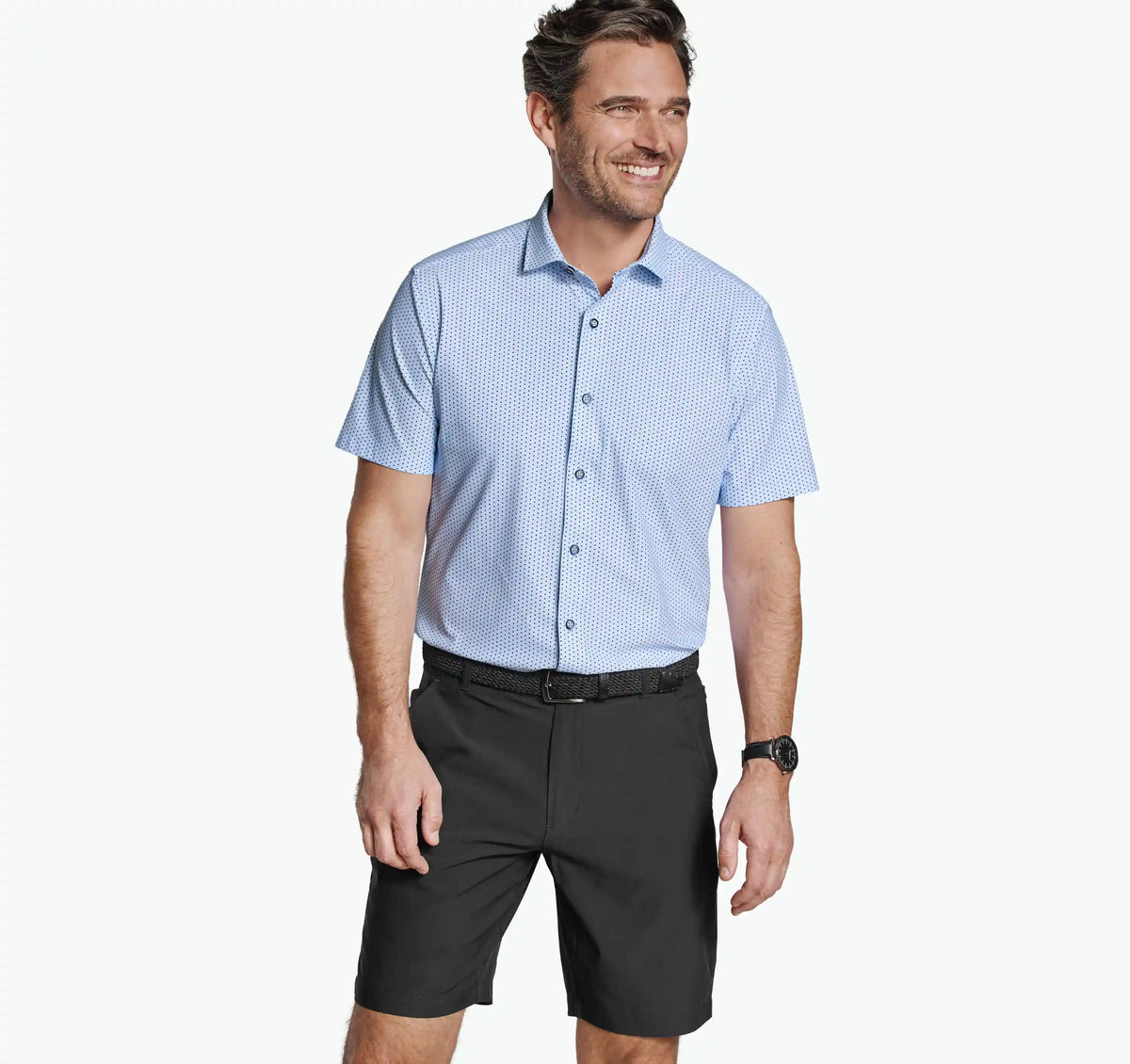 XC+™ Motion Short-Sleeve Print Knit Shirt - Light Blue Square Diamond