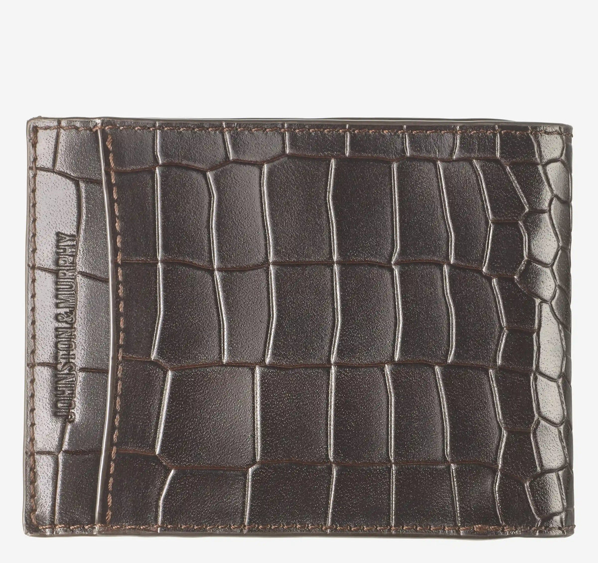 Croc-Embossed Leather Billfold Wallet - Mahogany