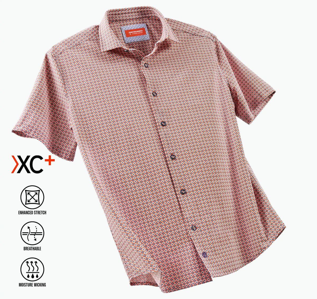 XC+™ Motion Short-Sleeve Print Knit Shirt - Orange Quad Grid