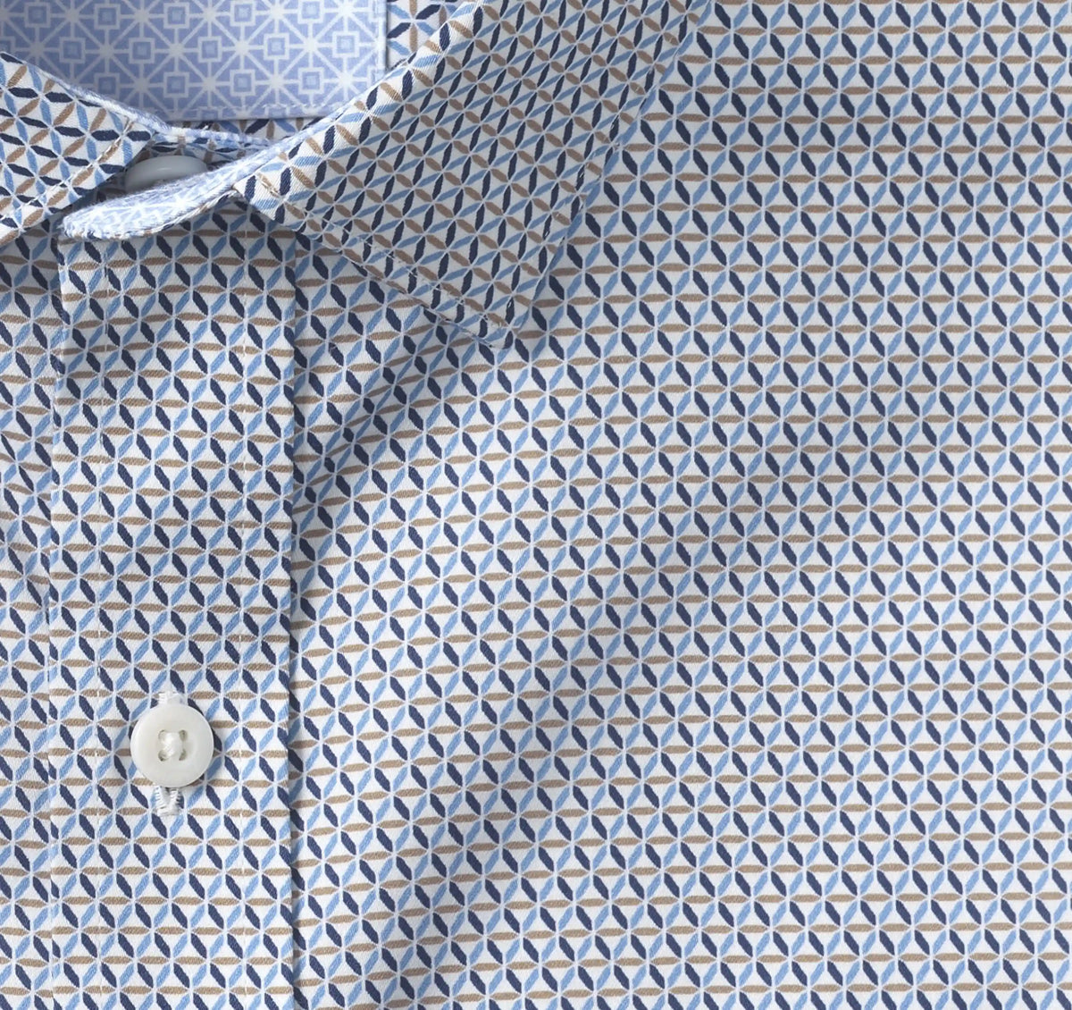 Logan Printed Long-Sleeve Shirt - Navy/Brown Triangle Grid
