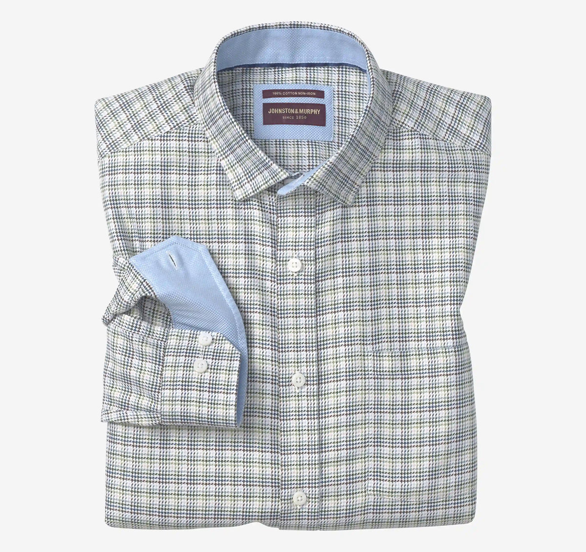 Ovation Non-Iron Dress Shirt - Green/Navy Houndstooth