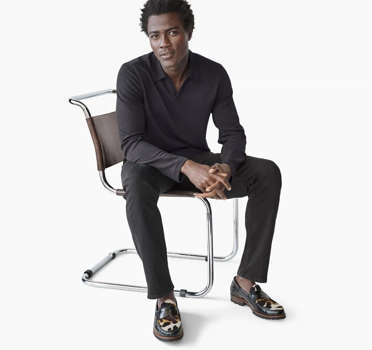 Sedona Long-Sleeve V-Neck Polo - Black