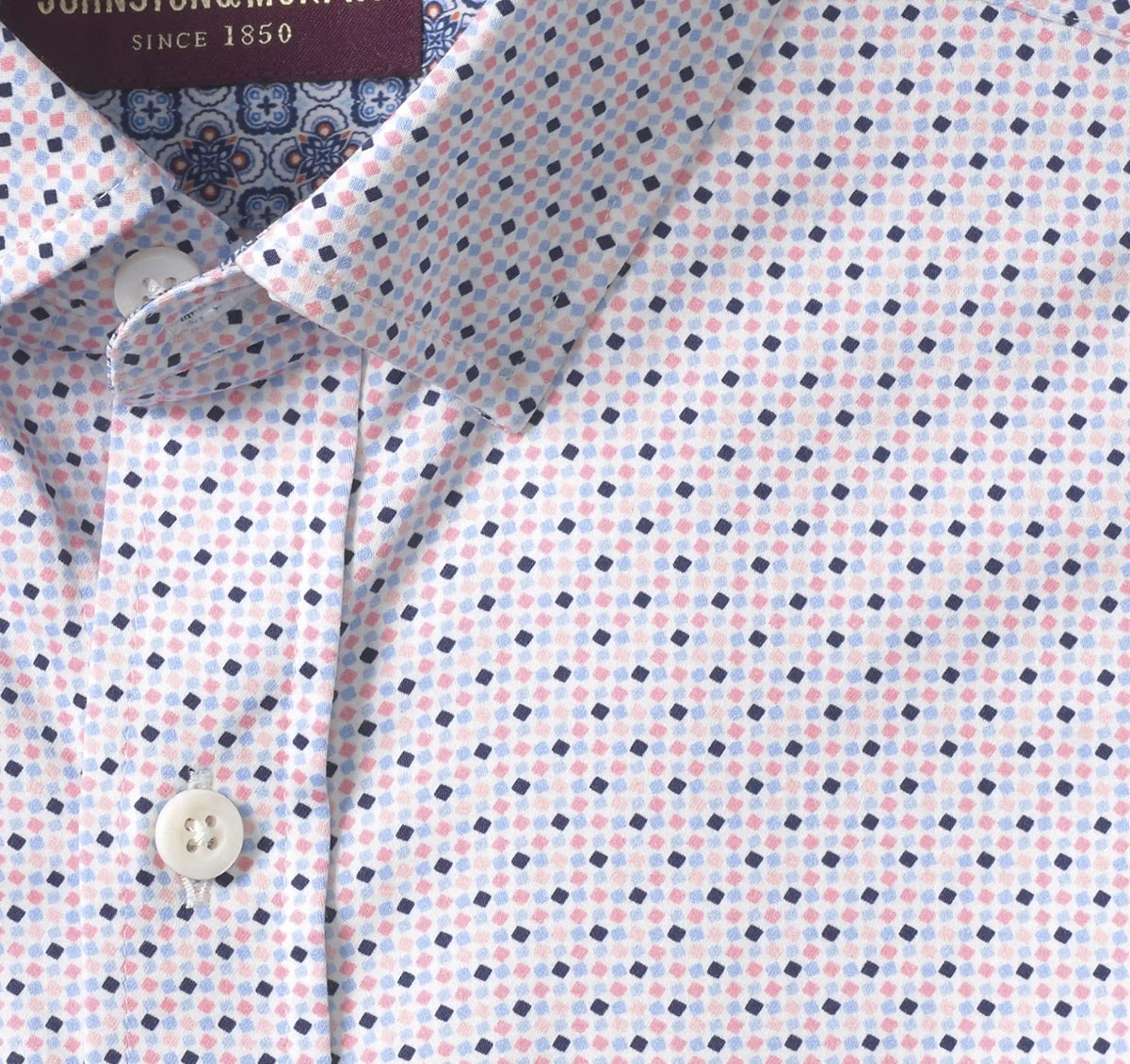 Logan Printed Long-Sleeve Shirt - Pink/Navy Micro Diamond