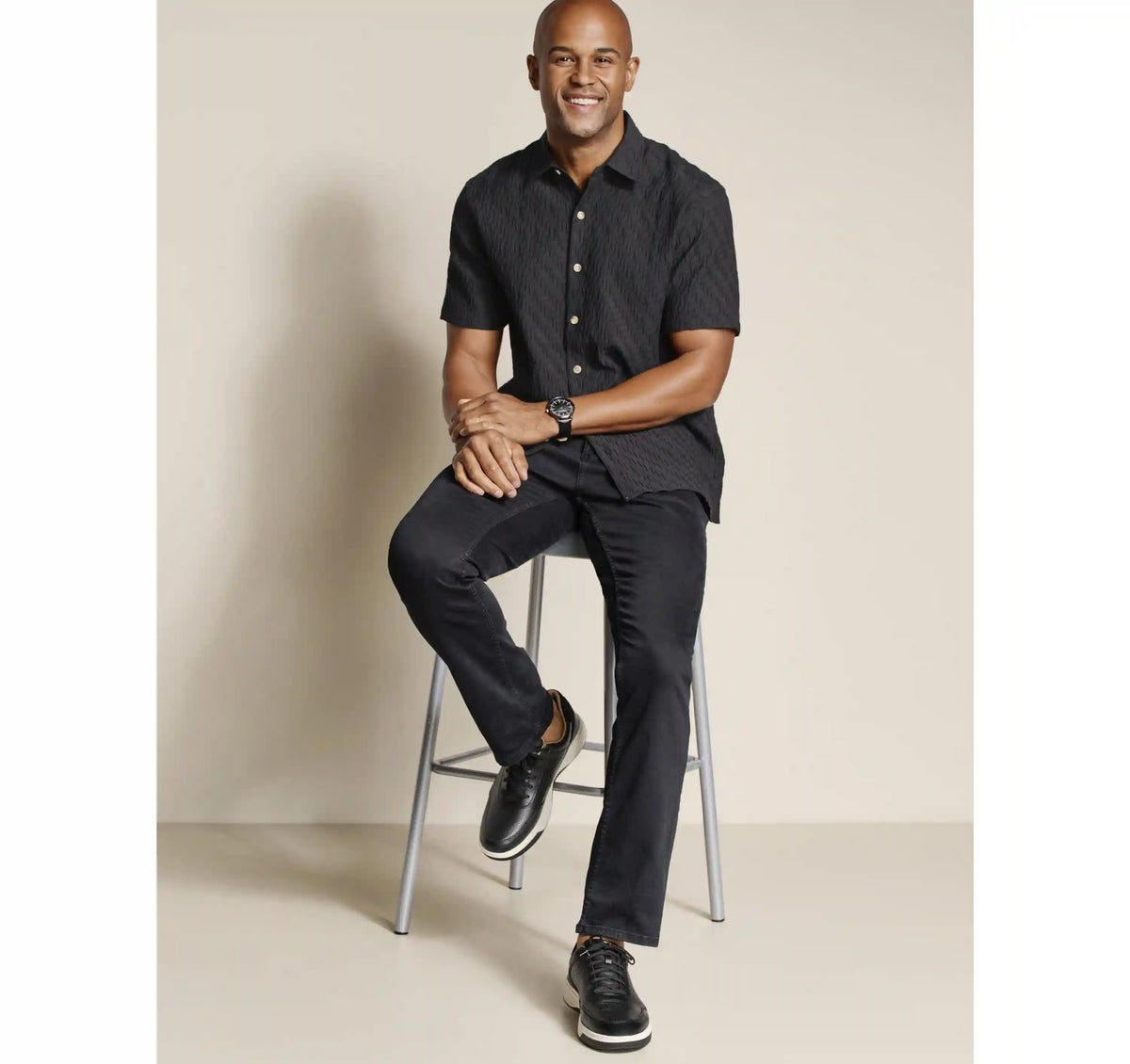 Monterey Textured Short-Sleeve Shirt - Black Diagonal Bar