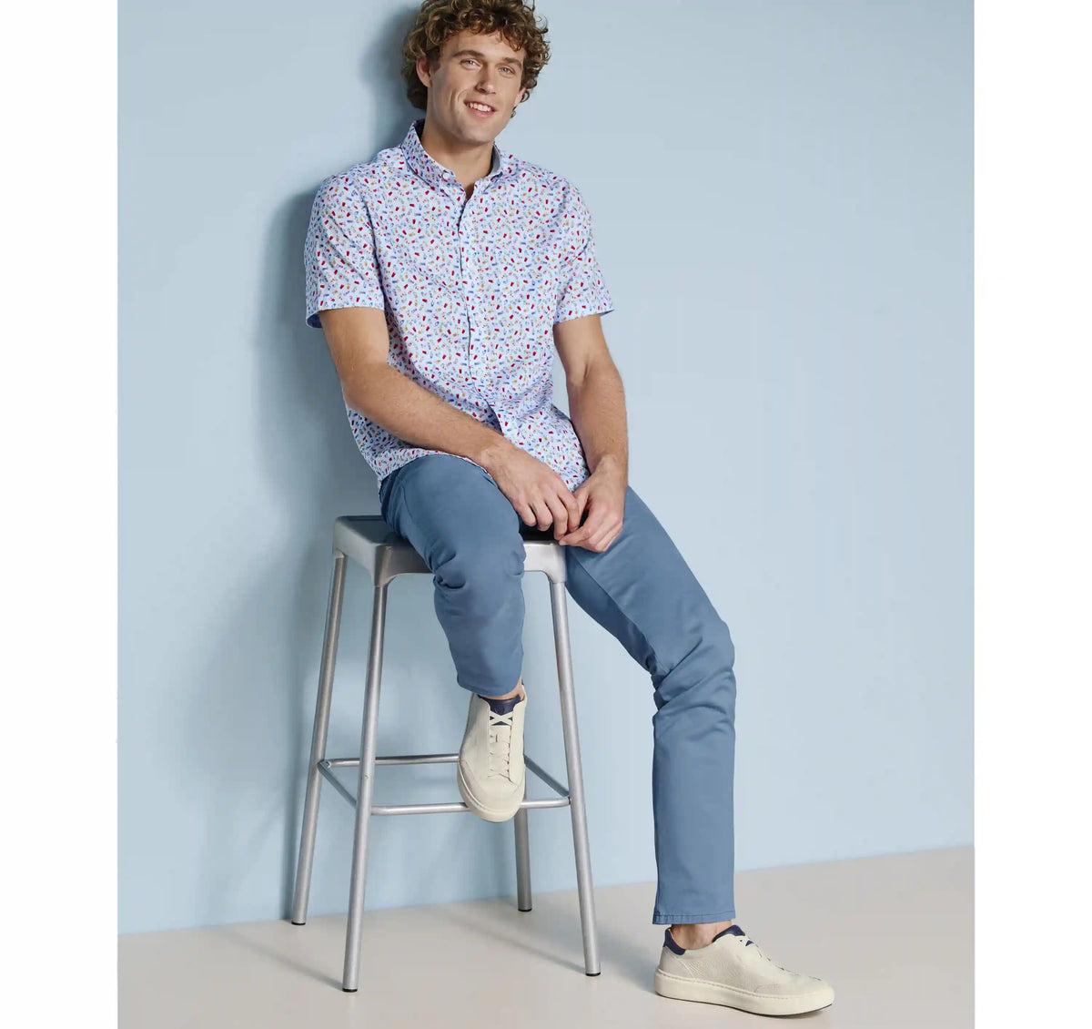 Logan Printed Short-Sleeve Shirt - Blue Multi Happy Hour