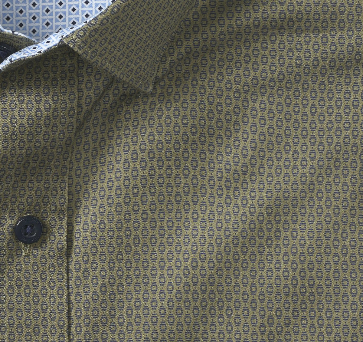 Printed Cotton Shirt - Olive/Navy Linked Oval