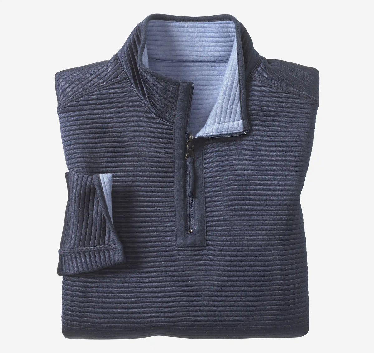 Reversible Channel-Quilted Quarter-Zip - Light Blue Heather/Navy