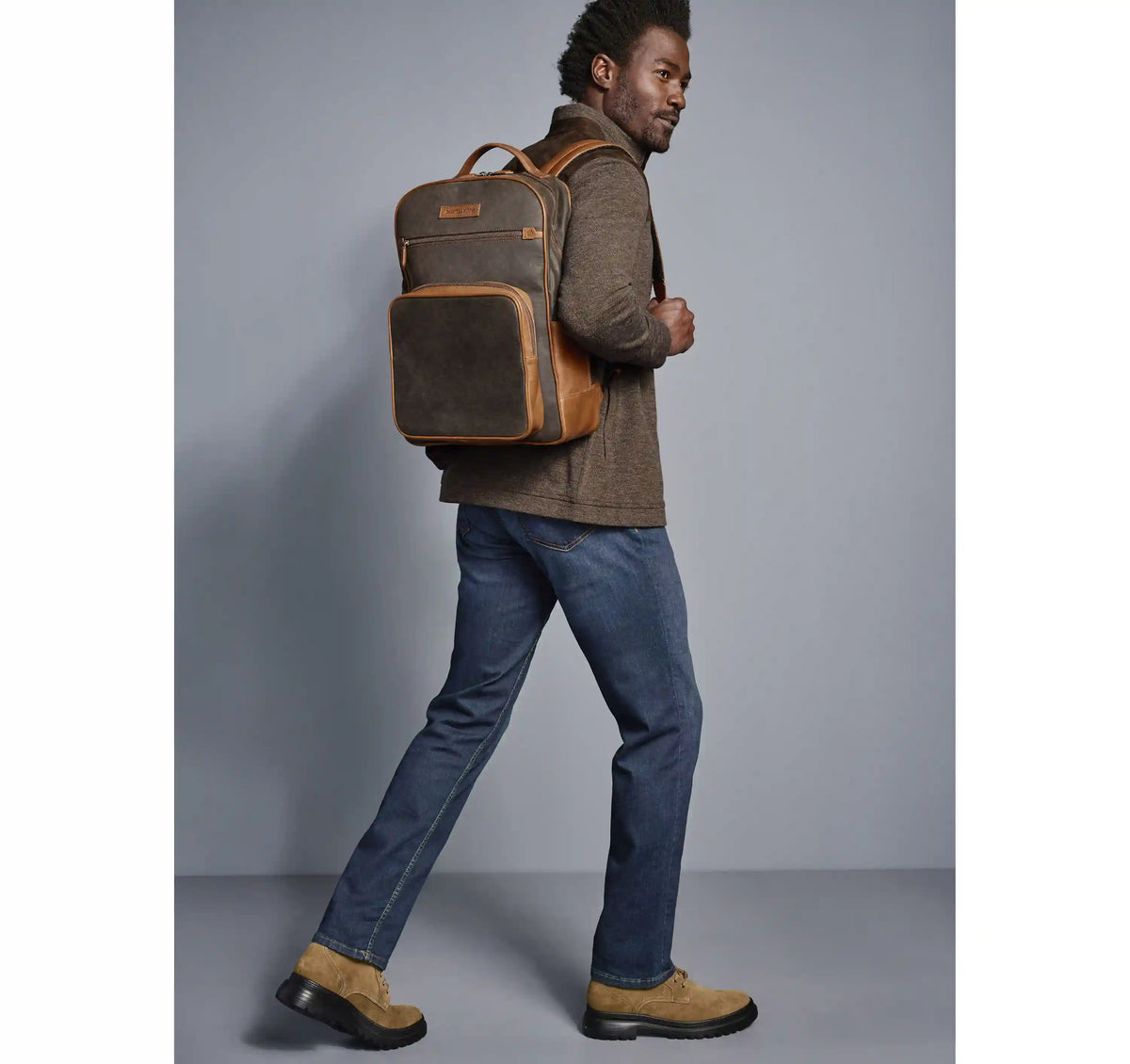 Rhodes Backpack - Brown Antique Cotton/Tan Full Grain
