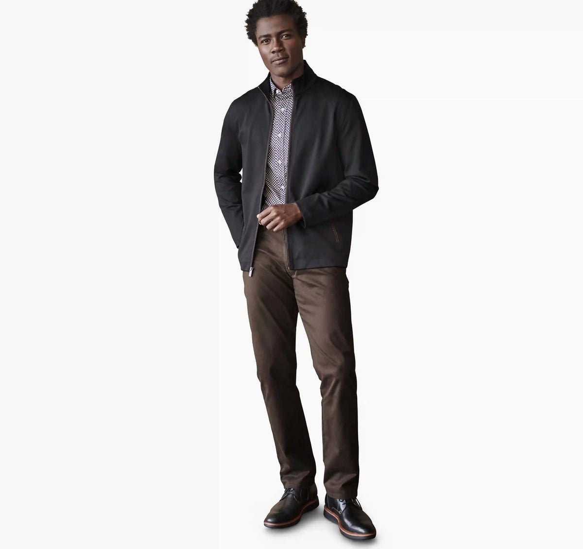 Textured Solid Full Zip - Black