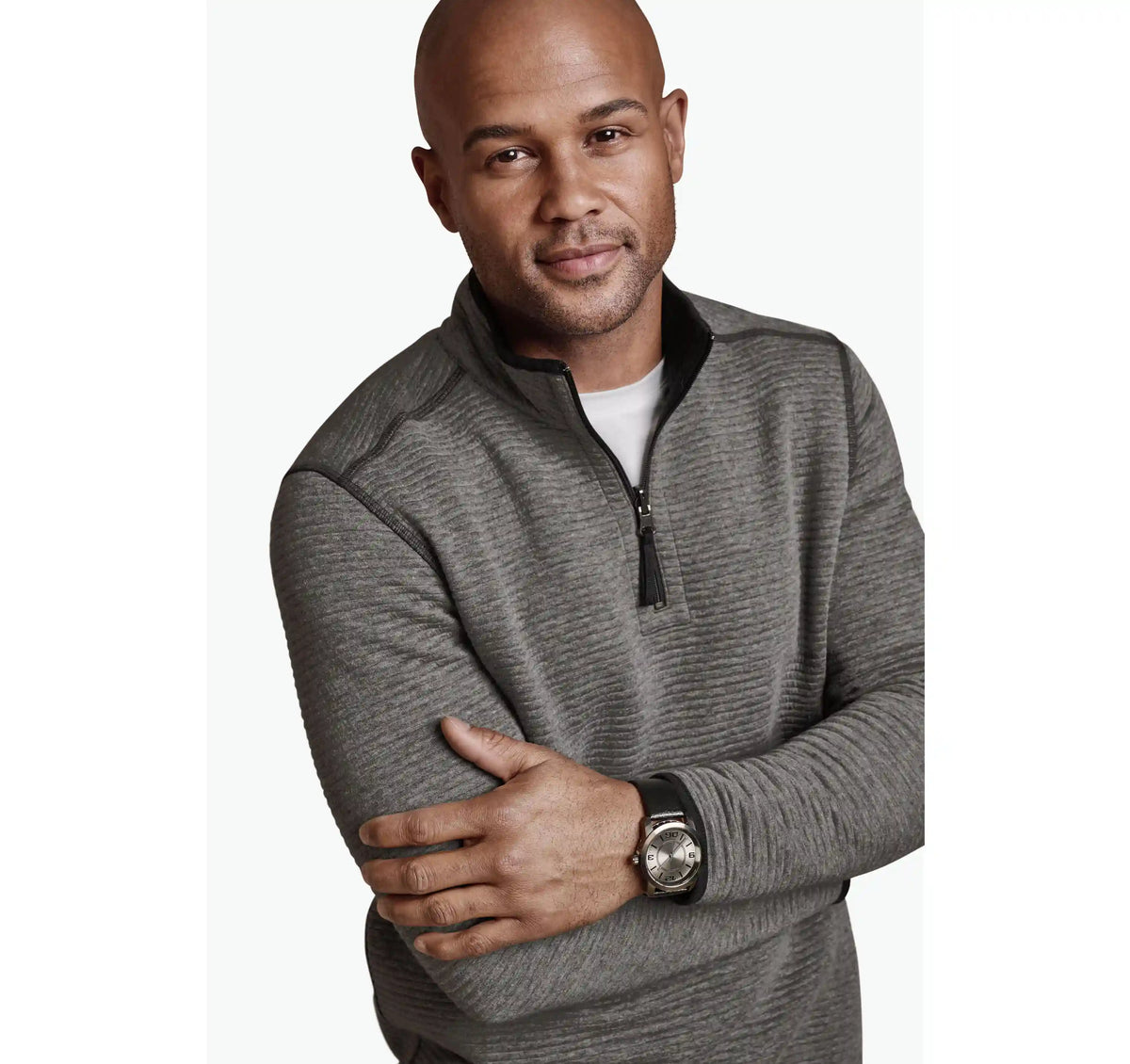 Reversible Channel-Quilted Quarter-Zip - Gray Heather/Black
