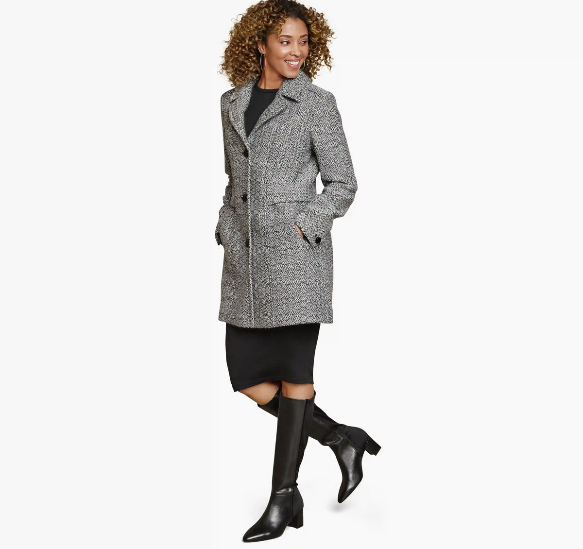 Tweed Coat - White/Black