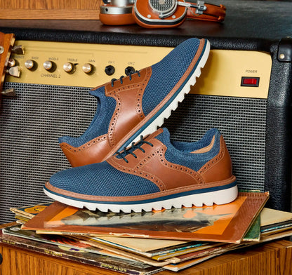Braydon Knit Saddle - Navy Knit/Tan Full Grain