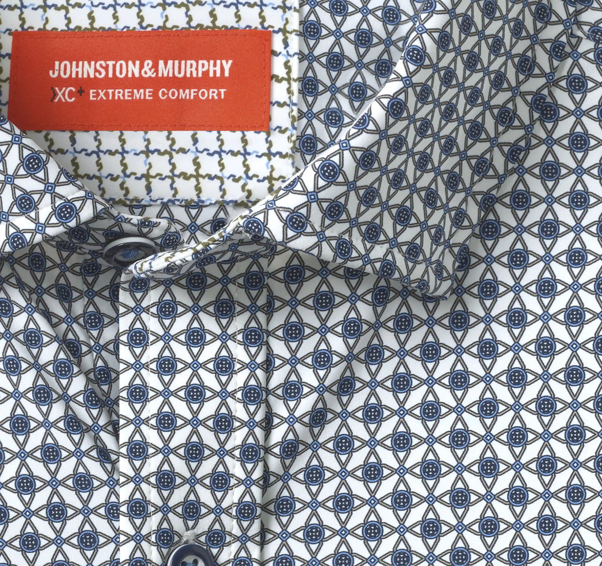 XC+™ Motion Long-Sleeve Print Knit Shirt - White/Navy Interlocking Geo Print