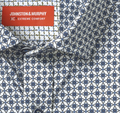 XC+™ Motion Long-Sleeve Print Knit Shirt - White/Navy Interlocking Geo Print