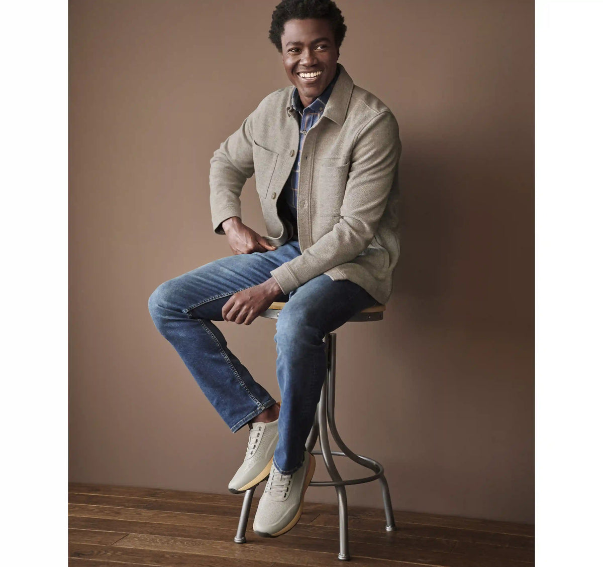 Twill Knit Shirt Jacket - Oatmeal