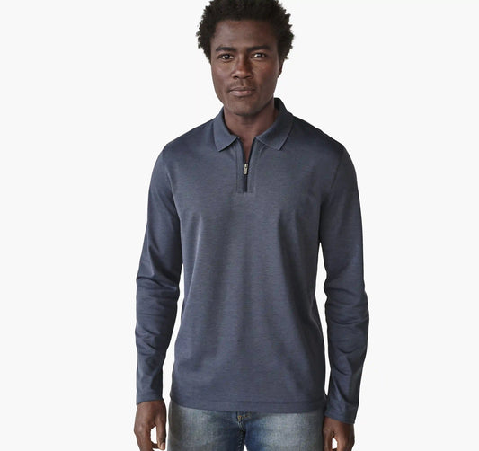 Cochran Long-Sleeve Zip Polo - Steel Blue