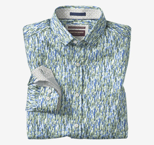 Logan Printed Long-Sleeve Shirt - Green/Blue Brush Stroke