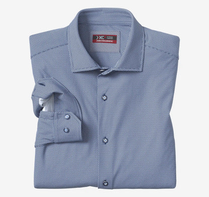 XC+™ Motion Long-Sleeve Dress Knit Shirt - Navy Basketweave