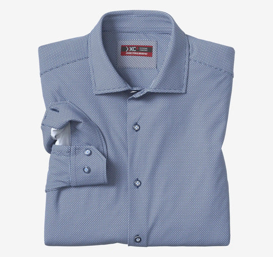 XC+™ Motion Long-Sleeve Dress Knit Shirt - Navy Basketweave