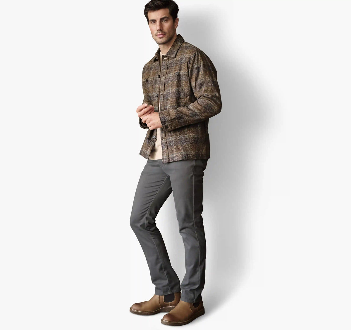 Marled Plaid Shirt Jacket - Brown/Navy