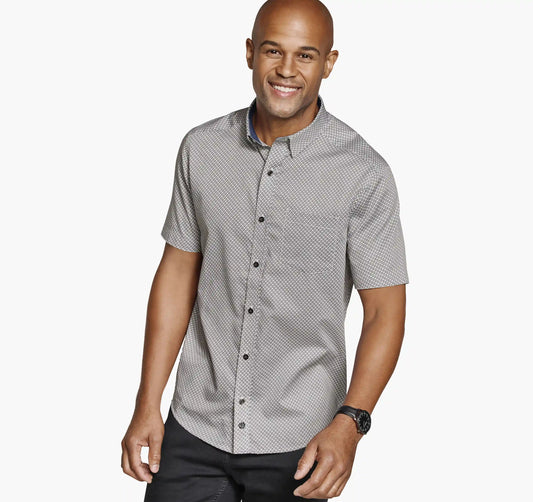 Logan Printed Short-Sleeve Shirt - Gray Diamond Grid