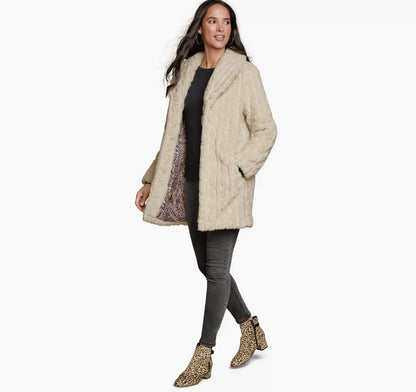 Cable Faux-Fur Coat - Beige