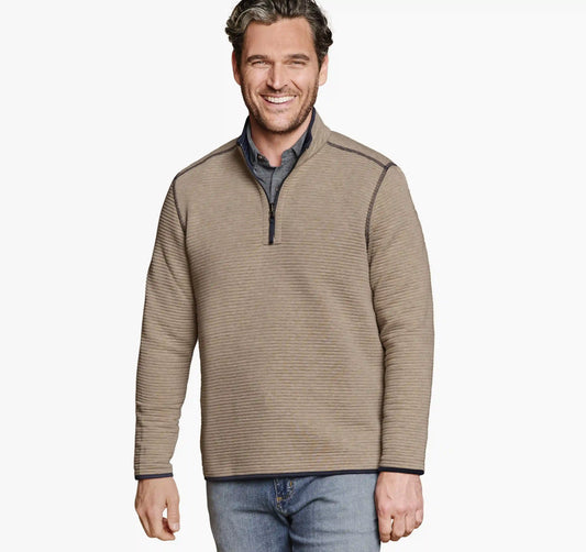 Reversible Channel-Quilted Quarter-Zip - Brown Heather/Navy