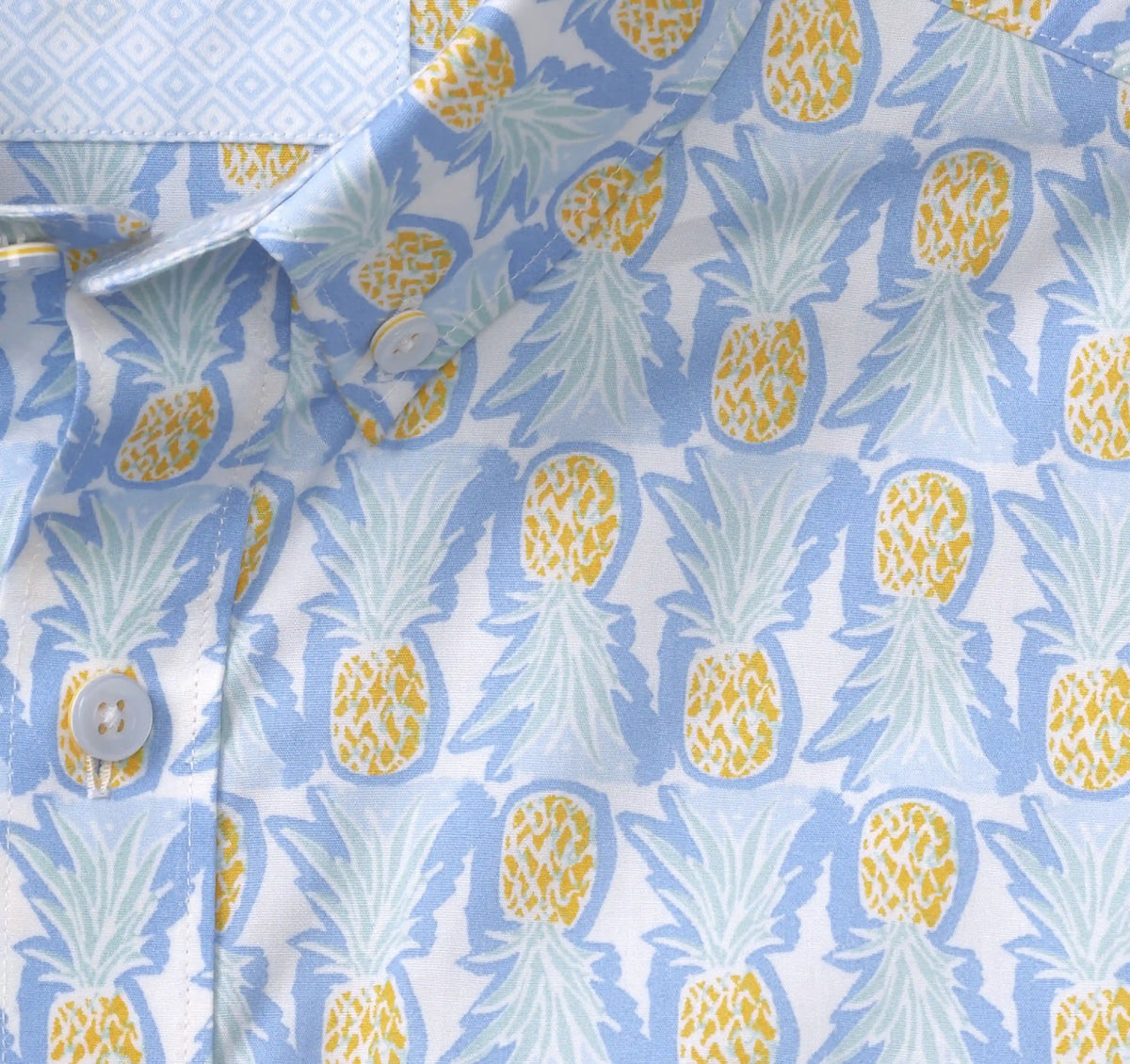 Printed Cotton Short-Sleeve Shirt - Blue/Multi Pineapple