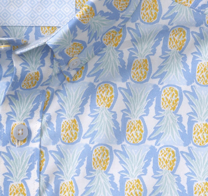 Printed Cotton Short-Sleeve Shirt - Blue/Multi Pineapple