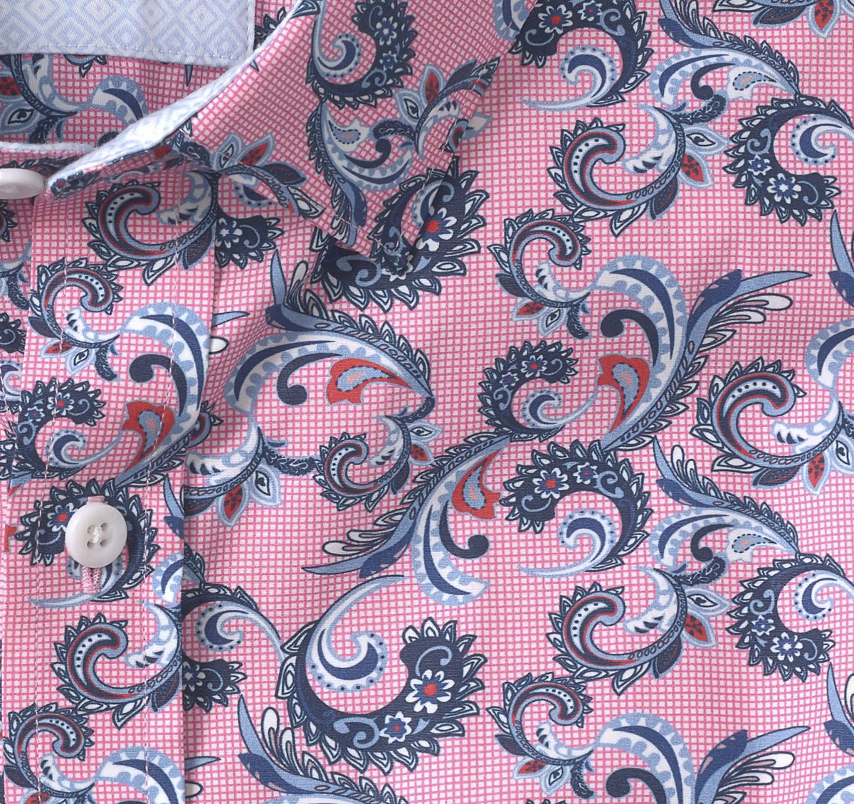 Printed Cotton Shirt - Pink Checkered Paisley