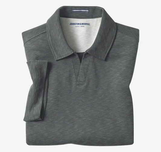 Vintage Slub V-Neck Polo - Charcoal