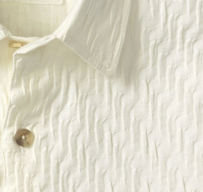 Monterey Textured Short-Sleeve Shirt - Ivory Diagonal Bar