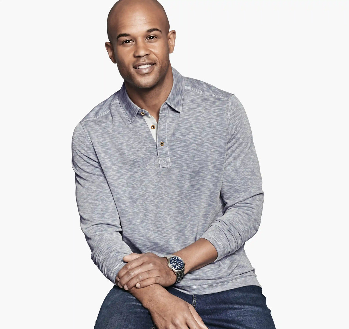 Vintage Slub Long-Sleeve Polo - Indigo