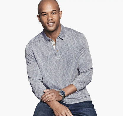 Vintage Slub Long-Sleeve Polo - Indigo