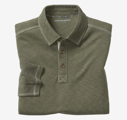 Vintage Slub Long-Sleeve Polo - Olive