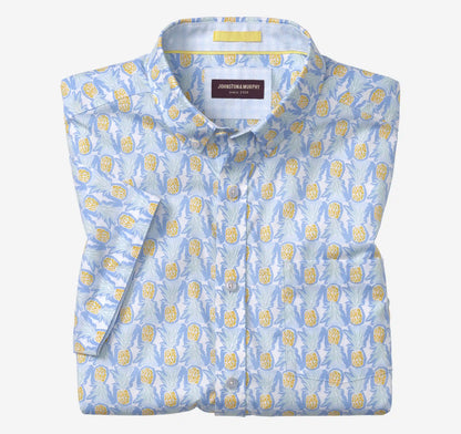 Printed Cotton Short-Sleeve Shirt - Blue/Multi Pineapple