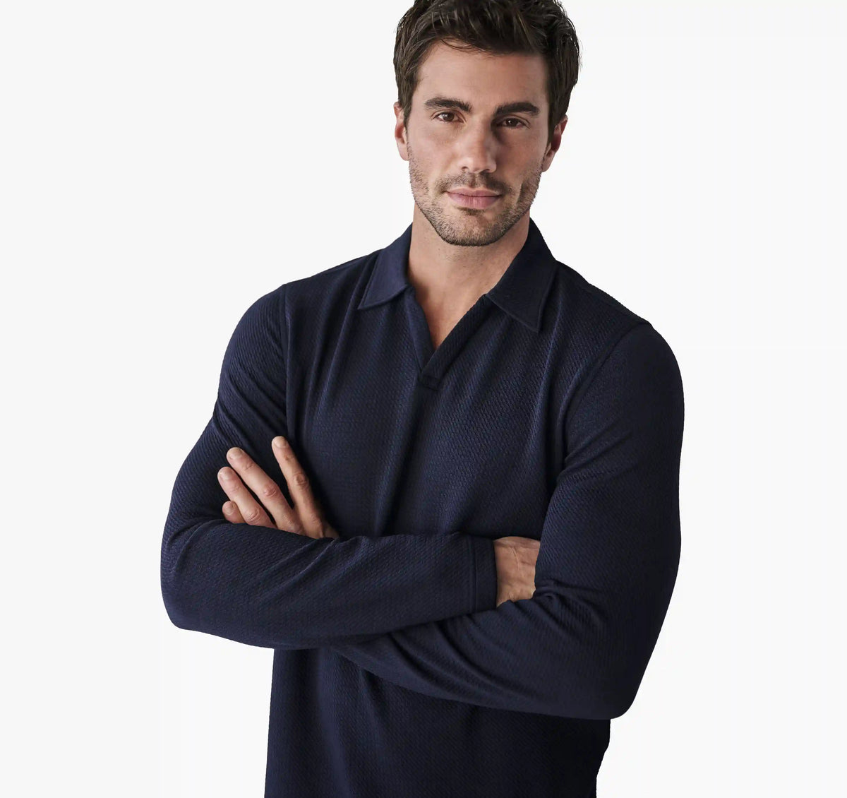 Sedona Long-Sleeve V-Neck Polo - Navy