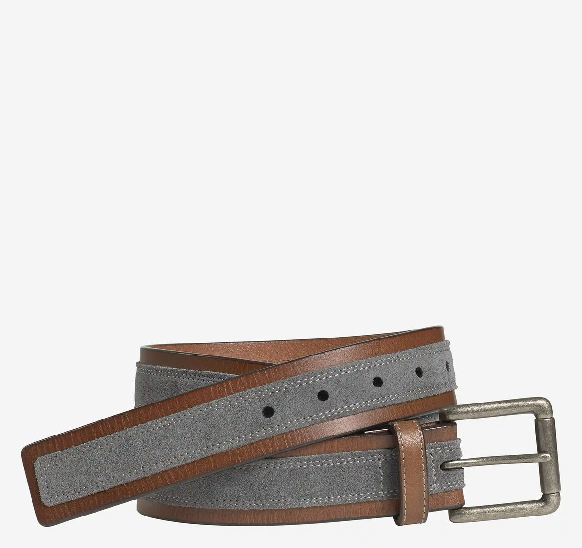 Suede Overlay Belt - Brown Leather/Gray Suede
