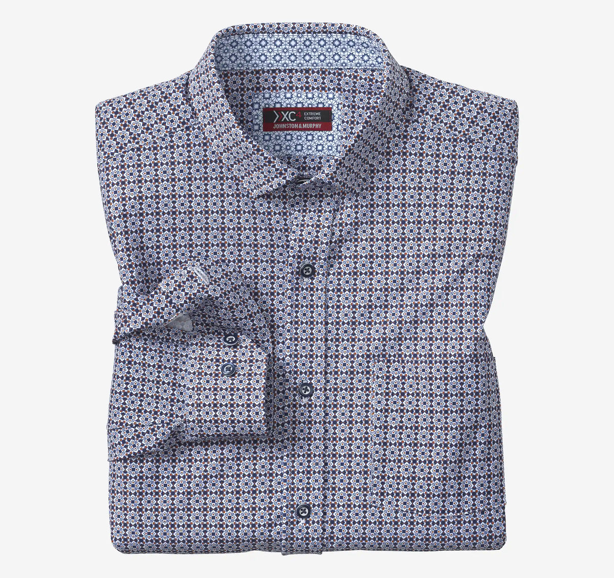 XC+™ Motion Long-Sleeve Print Knit Shirt - Rust/Navy Grid Burst