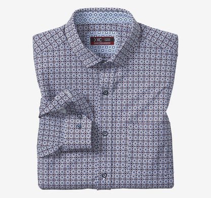 XC+™ Motion Long-Sleeve Print Knit Shirt - Rust/Navy Grid Burst