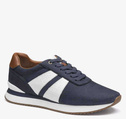 Morgan U-Throat Jogger - Navy Nubuck/White Croc-Embossed Full-Grain Leather