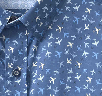 Logan Printed Short-Sleeve Shirt - Navy Flight Paths