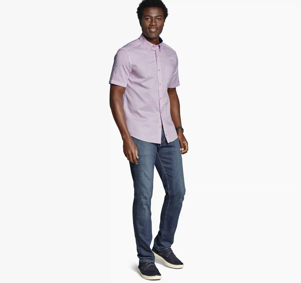 Logan Printed Short-Sleeve Shirt - Pink/Navy Bowtie