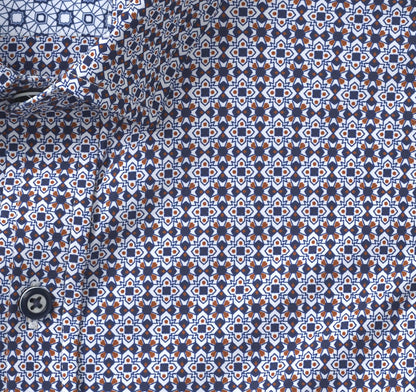 XC+™ Motion Long-Sleeve Print Knit Shirt - Rust/Navy Grid Burst
