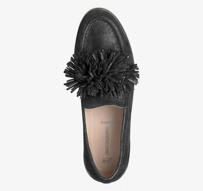 Gillian Pom-Pom Loafer - Black Metallic Kid Suede