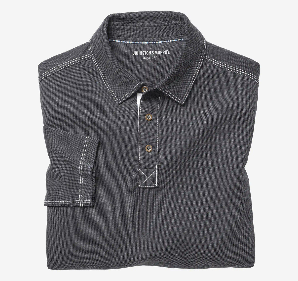 Vintage Slub Long-Sleeve Polo - Charcoal