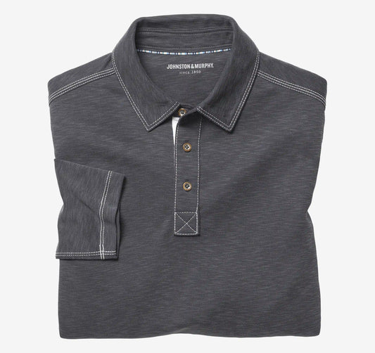 Vintage Slub Long-Sleeve Polo - Charcoal